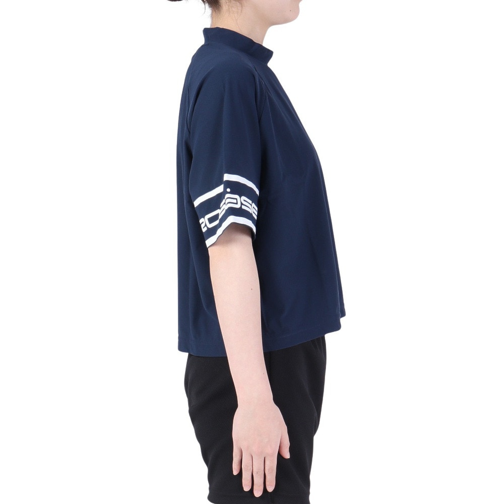 ROSASEN（レディース）ゴルフウェア 吸水 モックネック 半袖ロゴTシャツ 048-28445-098