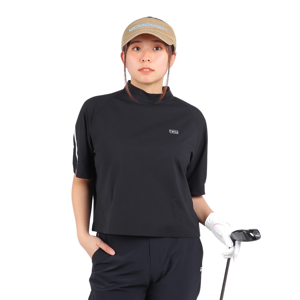 ROSASEN（レディース）ゴルフウェア 吸水 半袖 A-Line モックネックロゴTシャツ 048-28444-019