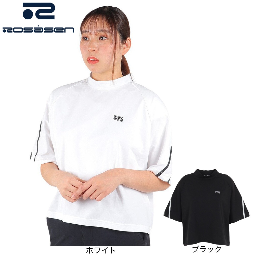 ROSASEN（レディース）ゴルフウェア 吸水 半袖 A-Line モックネックロゴTシャツ 048-28444-019