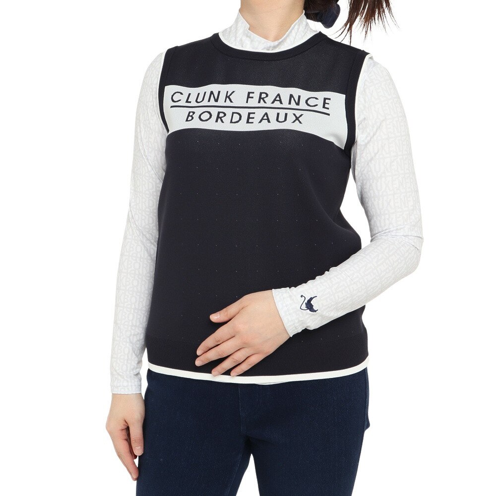 クランク（CLUNK）（レディース）ゴルフウェア 吸汗速乾 消臭 長袖モックネック ニットベストセット CL5PUG02 NVY