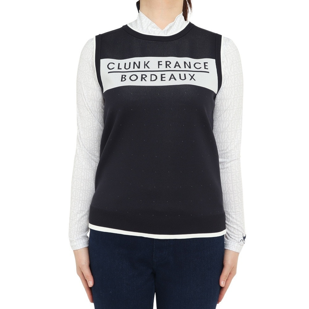 クランク（CLUNK）（レディース）ゴルフウェア 吸汗速乾 消臭 長袖モックネックシャツ ニットベストセット CL5PUG02 NVY