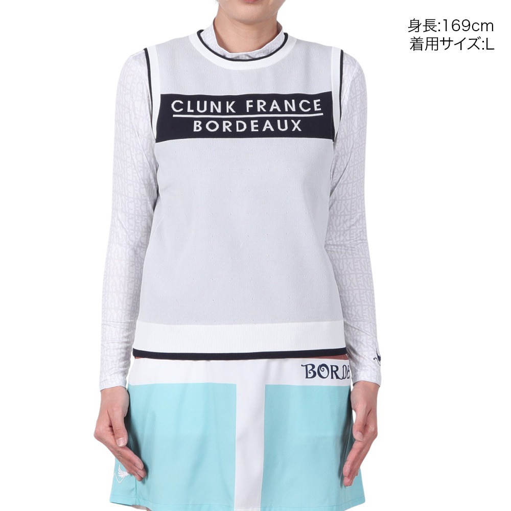 クランク（CLUNK）（レディース）ゴルフウェア 吸汗速乾 消臭 長袖モックネックシャツ ニットベスト セット CL5PUG02 WHT