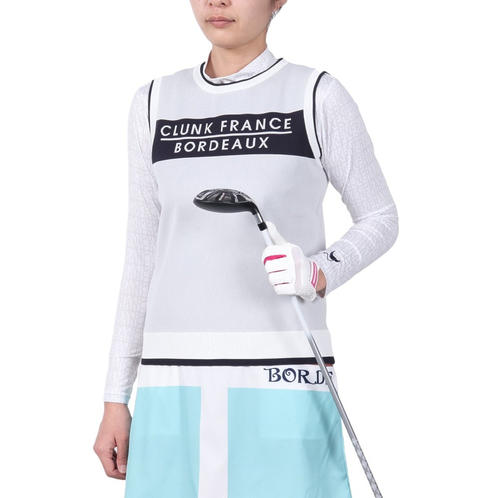 クランク（CLUNK）（レディース）ゴルフウェア 吸汗速乾 消臭 長袖モックネックシャツ ニットベスト セット CL5PUG02 WHT