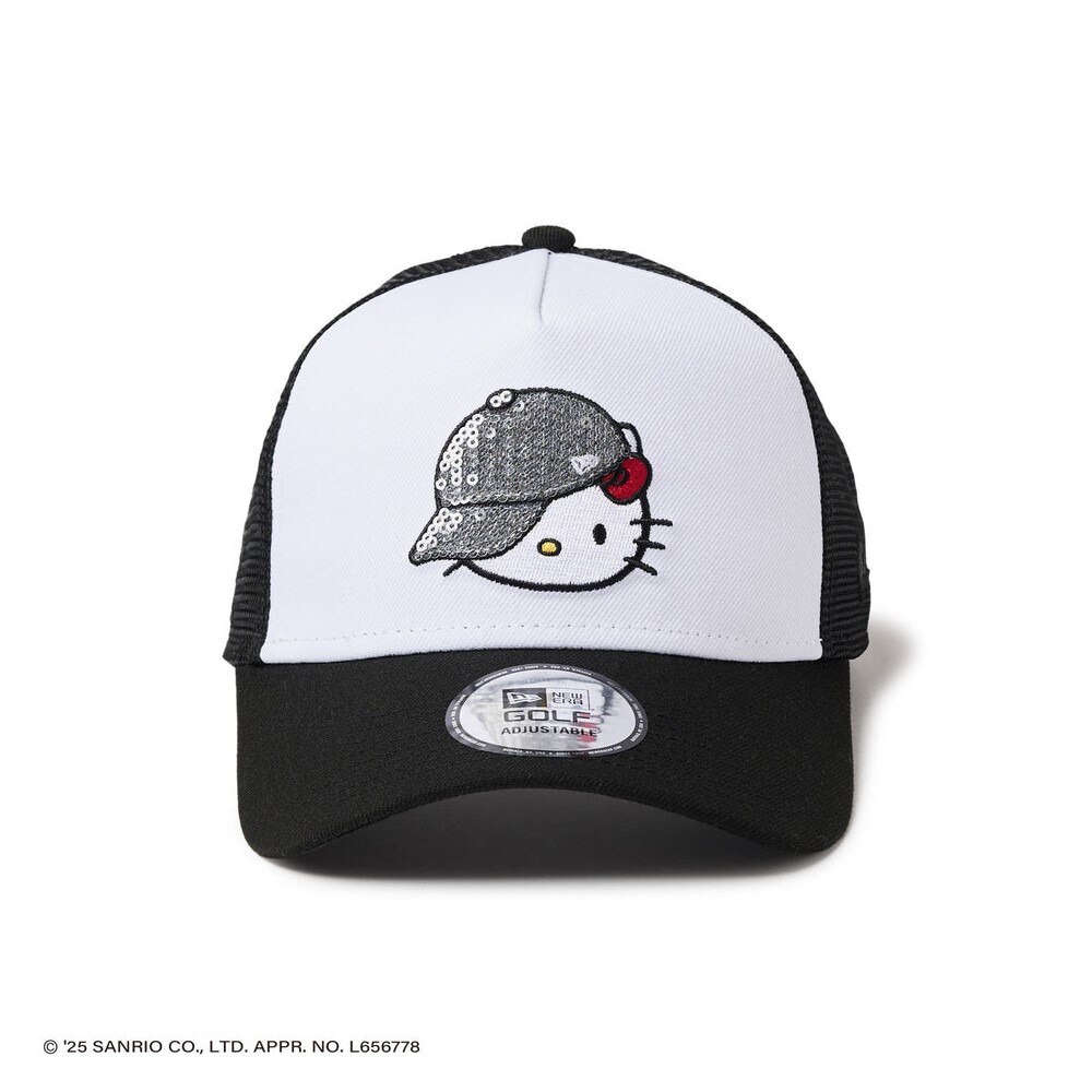 ニューエラ（NEW ERA）（レディース）ゴルフ 9FORTY A-Frame トラッカー ハローキティ スパンコール キャップ ホワイト ブラック 14348596