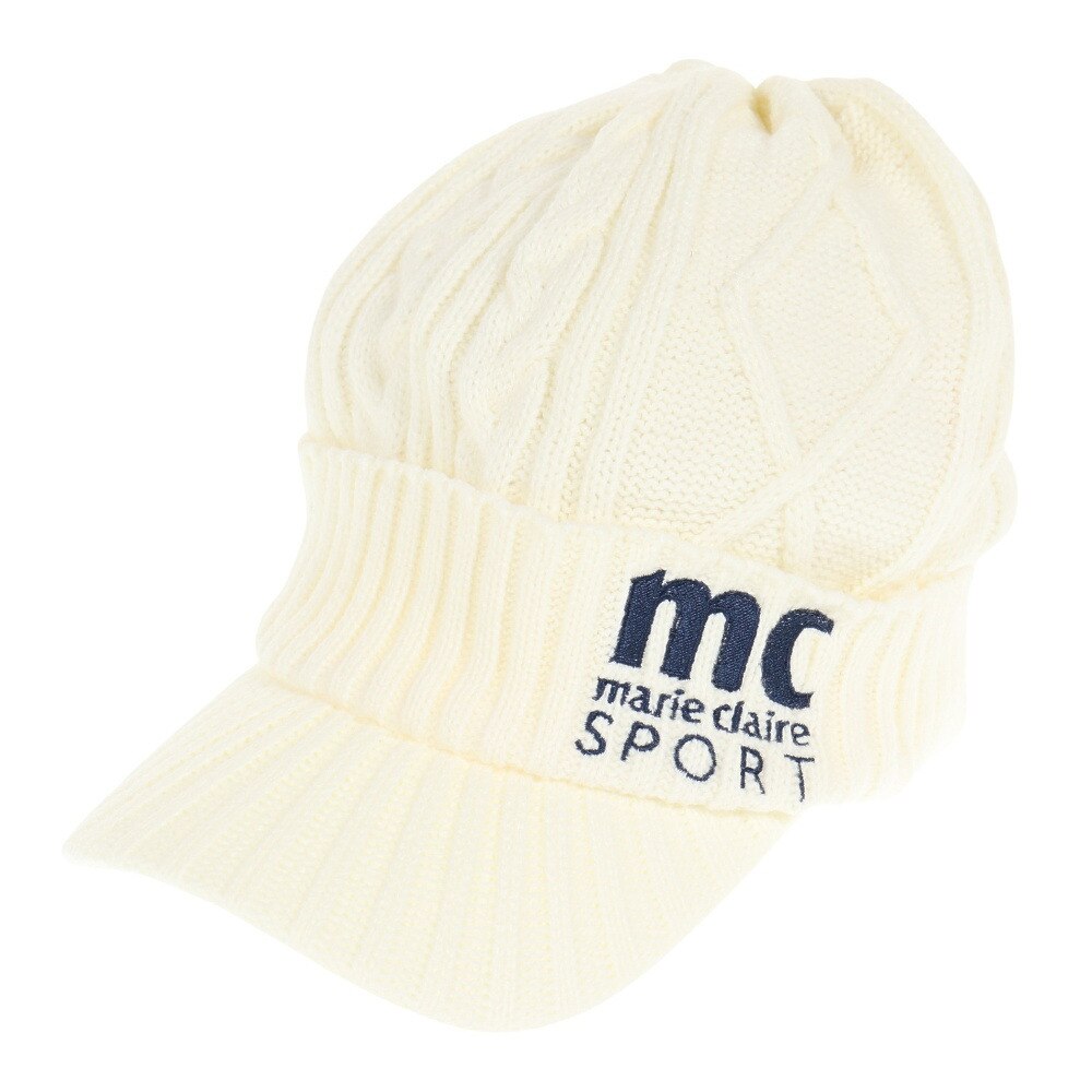 マリクレール ゴルフ 模様編みニットキャップ 防寒 あったかグッズ 寒さ対策 つば付きビーニー 732934-OWT Ｆ 12 衣料小物 帽子ニットキャップの大画像