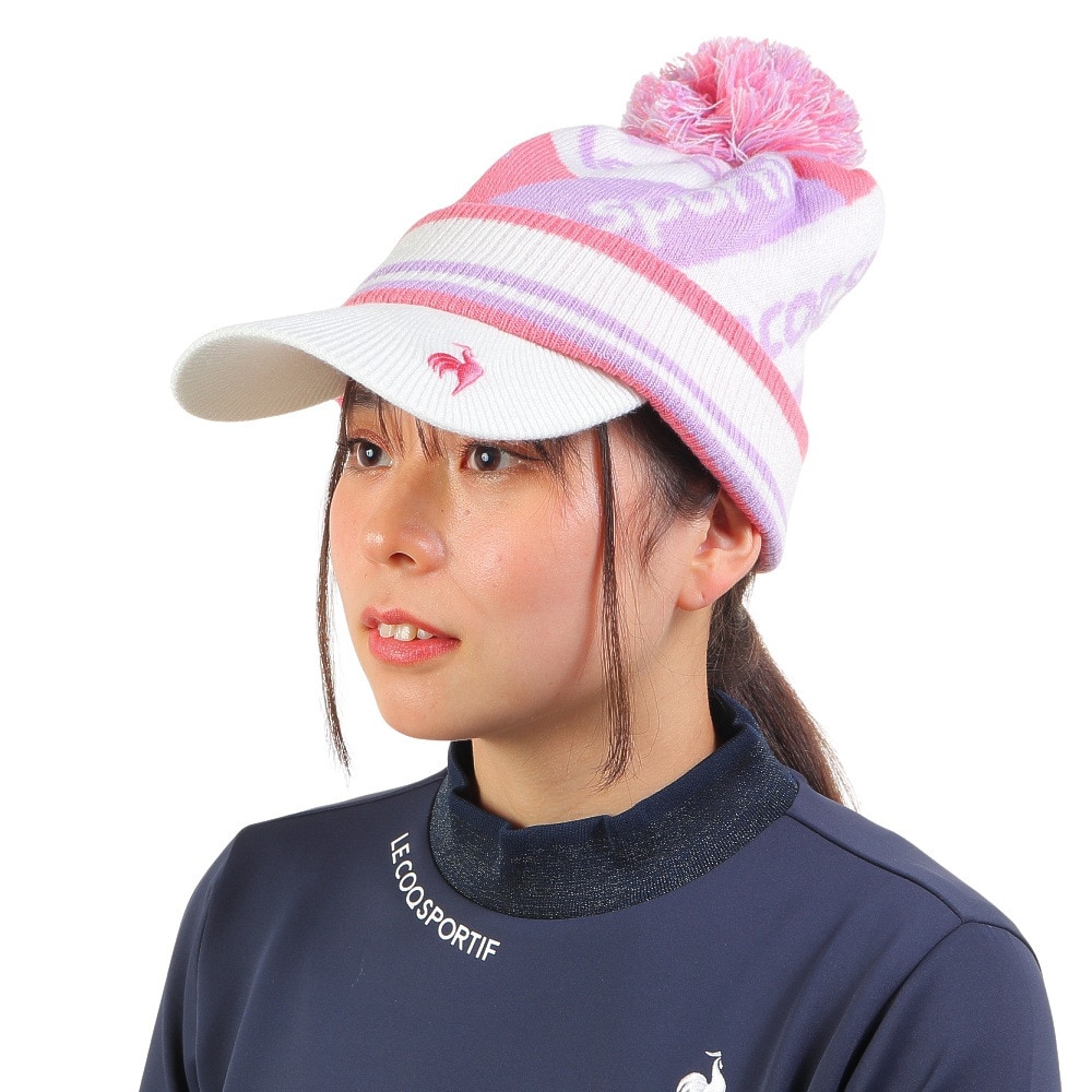 ルコックスポルティフ（lecoqsportif）（レディース）ゴルフ 防寒 庇付きニットキャップ QGCWJC05 WH00