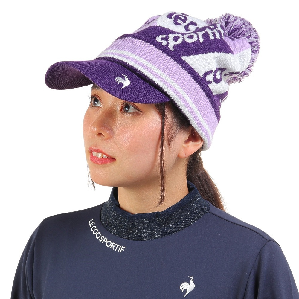 ルコックスポルティフ（lecoqsportif）（レディース）ゴルフ 防寒 庇付きニットキャップ QGCWJC05 PP00