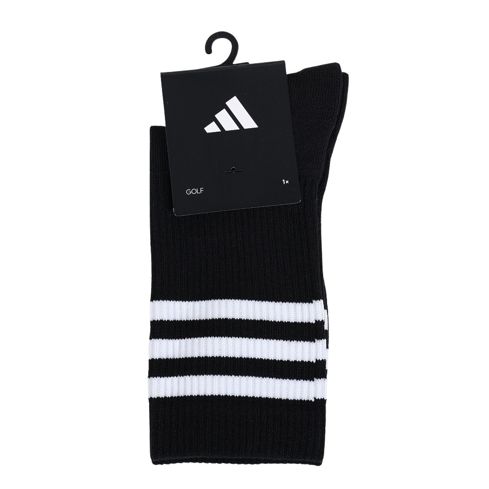 アディダス（adidas）（レディース）ゴルフ クルー丈 スリーストライプ クッションソックス MGR52-HT5825 BK/WH