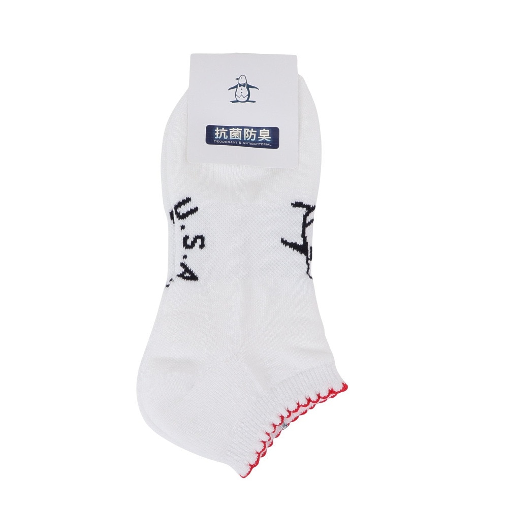 マンシングウエア（MUNSING WEAR）（レディース）ゴルフ 抗菌防臭 アンクル丈 ペンギン柄ジャカードソックス MG5SSO02L WH00