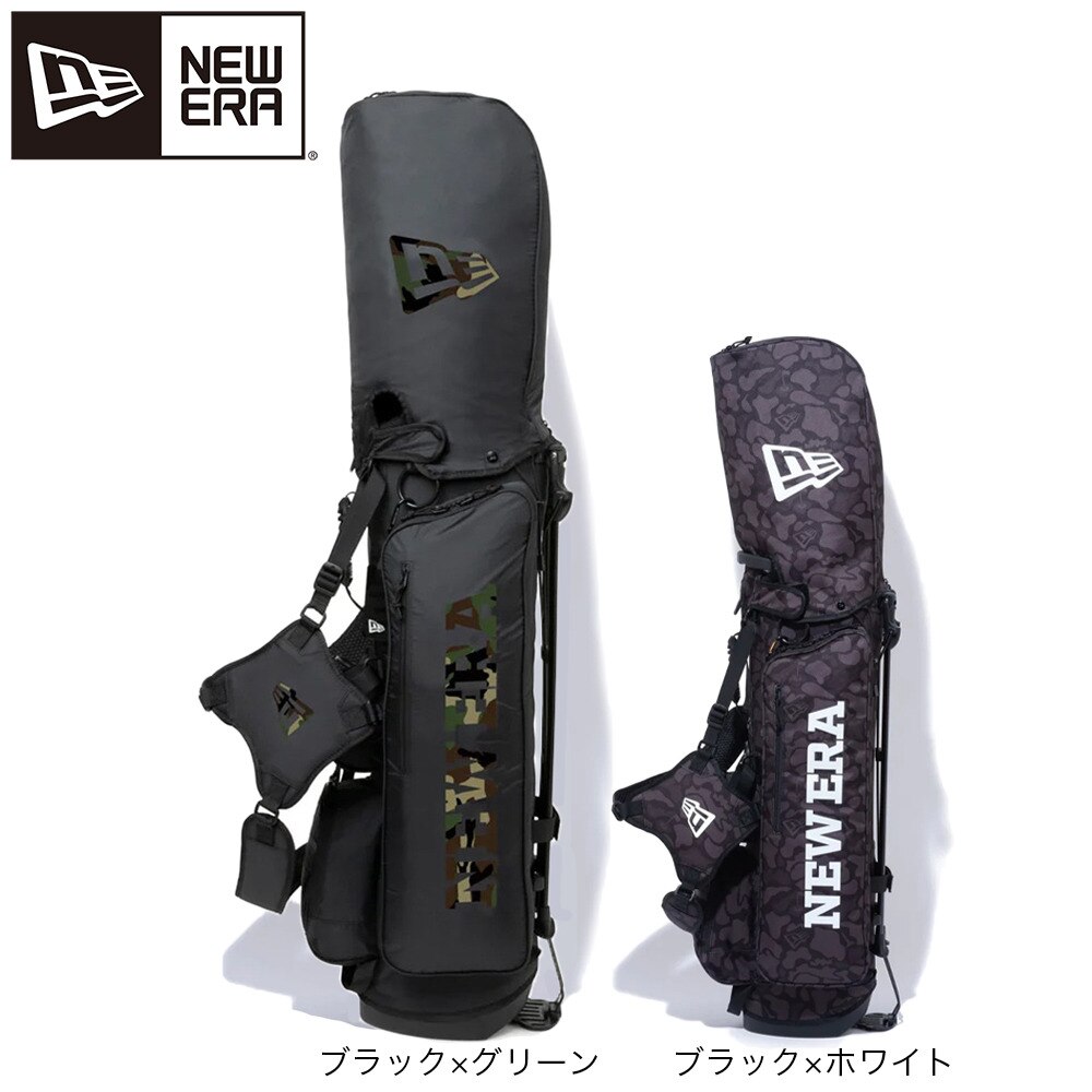 ニューエラ（NEW ERA）（メンズ、レディース）ゴルフ キャディバッグ スタンド式 9型 5分割 ワードマークロゴ ブラックハンターカモ×ホワイト 13517851