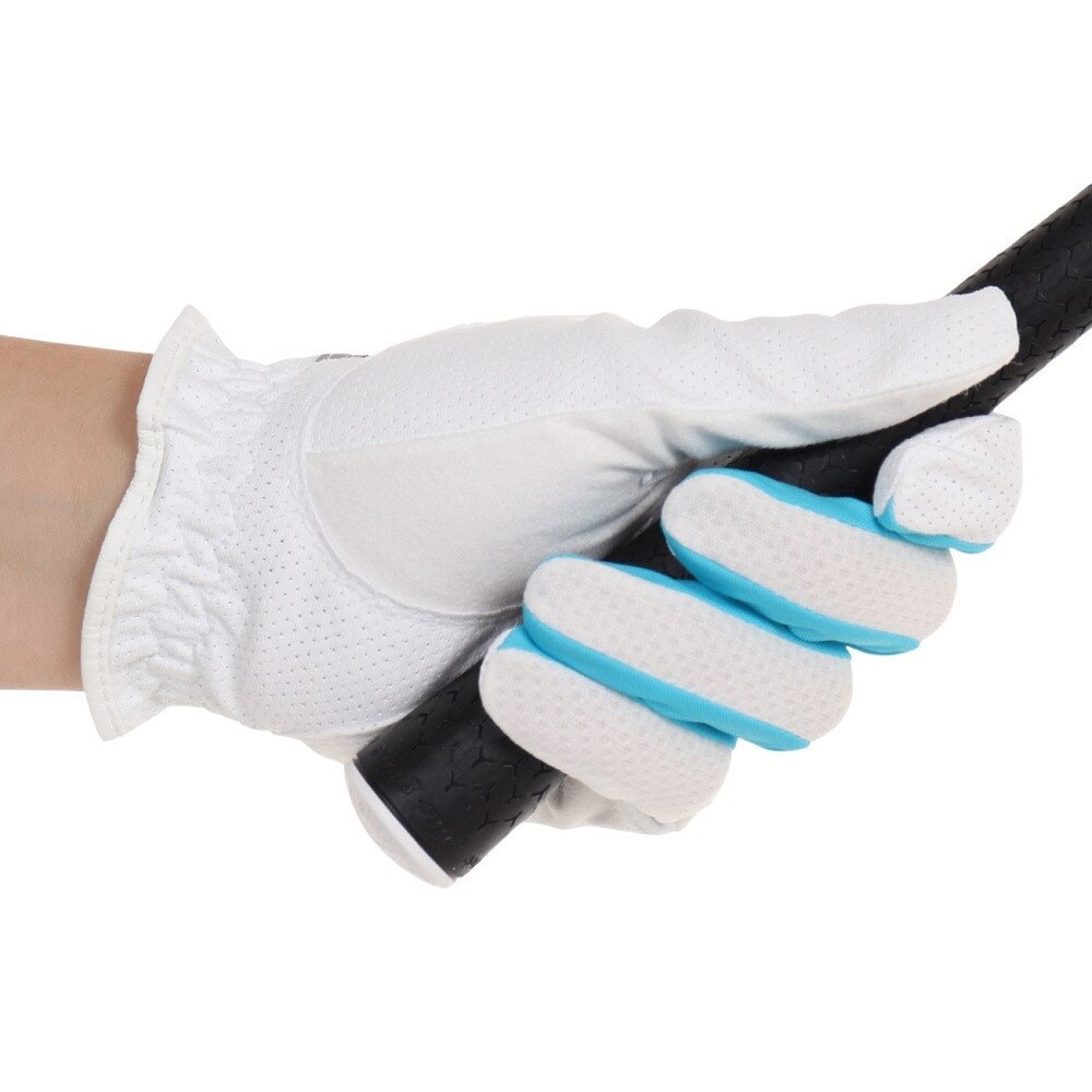 キャスコ（KASCO）（メンズ）ゴルフグローブ 左手用 夏 接触冷感 UVカット 吸汗 速乾 合成皮革 ウェザーフリー クール WFCF-2216 WH/BL