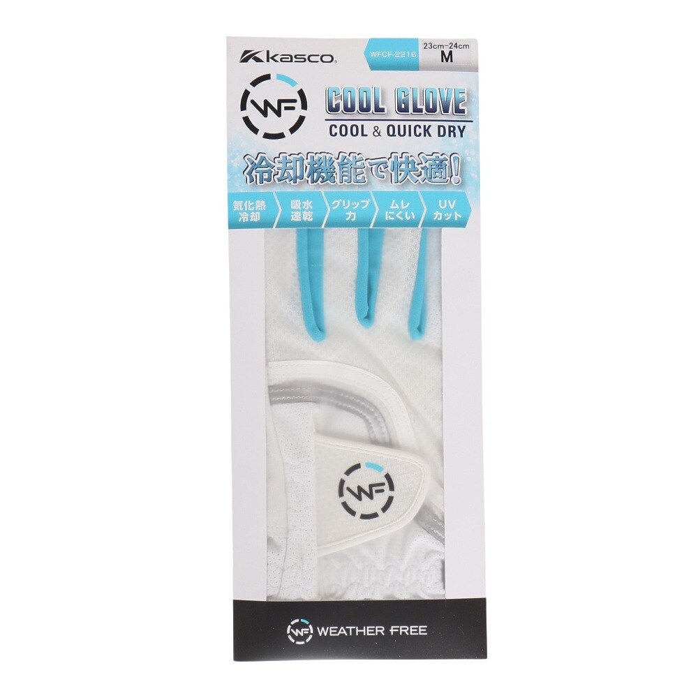 キャスコ（KASCO）（メンズ）ゴルフグローブ 左手用 夏 接触冷感 UVカット 吸汗 速乾 合成皮革 ウェザーフリー クール WFCF-2216 WH/BL