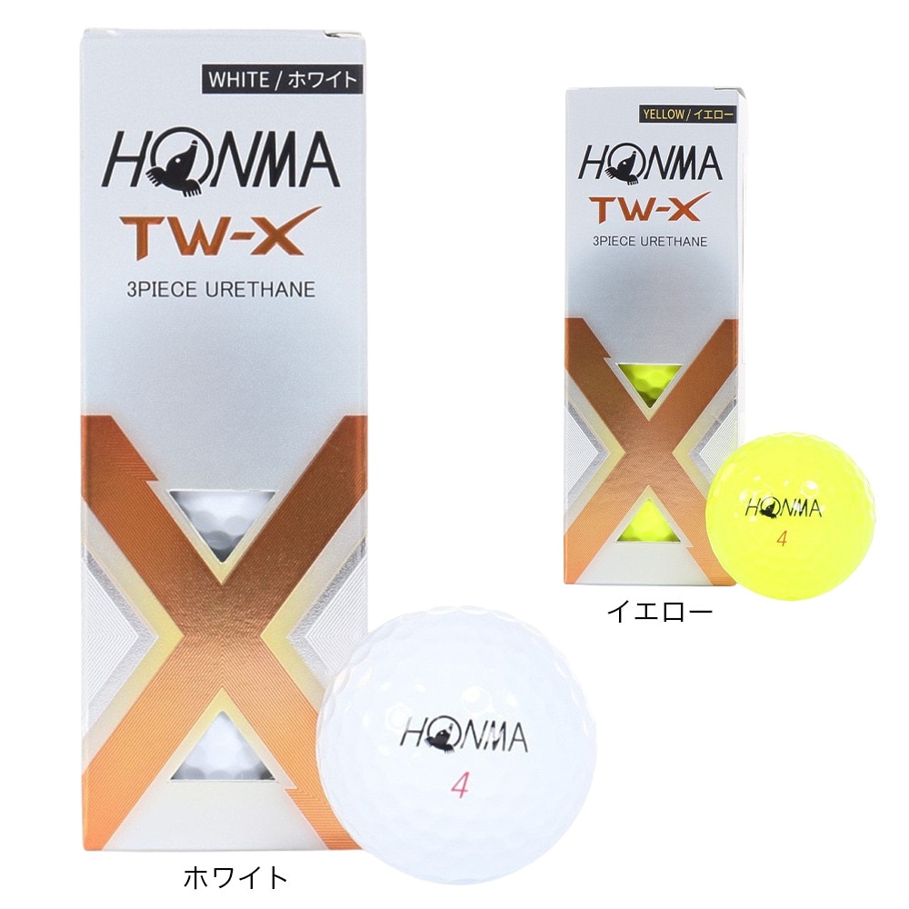 本間ゴルフ（HONMA）（メンズ、レディース）ゴルフボール TW-X 2024 BTQ2402 YE スリーブ(3個入り)