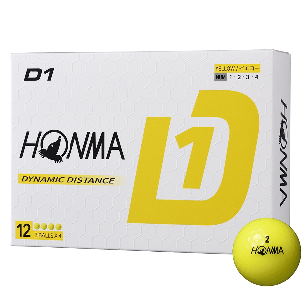 本間ゴルフ（HONMA）（メンズ）ゴルフボール D1 2024 BT2401 YE ダース(12個入り)