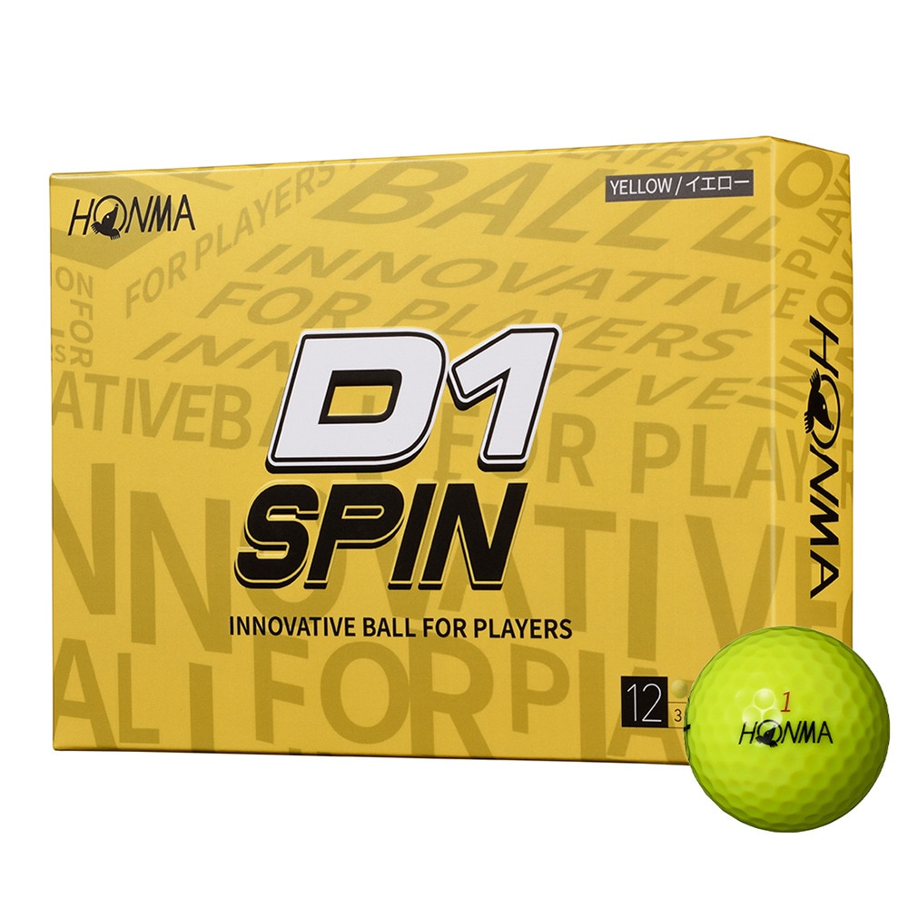本間ゴルフ（HONMA）（メンズ、レディース）ゴルフボール D1 SPIN BTQ2301 YE ダース(12個入り)