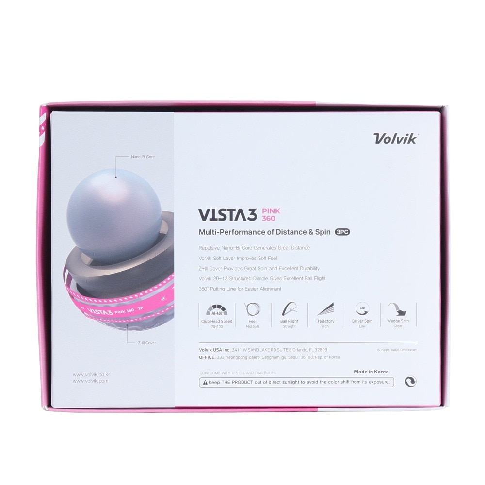 ボルビック（Volvik）（メンズ、レディース）VISTA3 PRISM VV5PNA27 PINK C DZ ダース(12個入り)