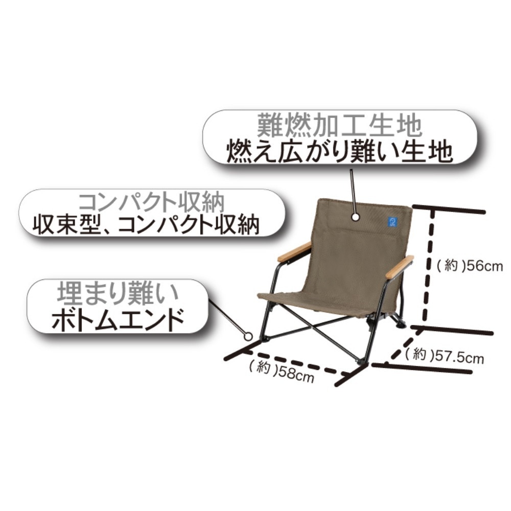 ホールアース（Whole Earth） アウトドアチェア キャンプ 椅子 ローチェア スチール BONFIRE CHAIR WE2KDC10 BLK