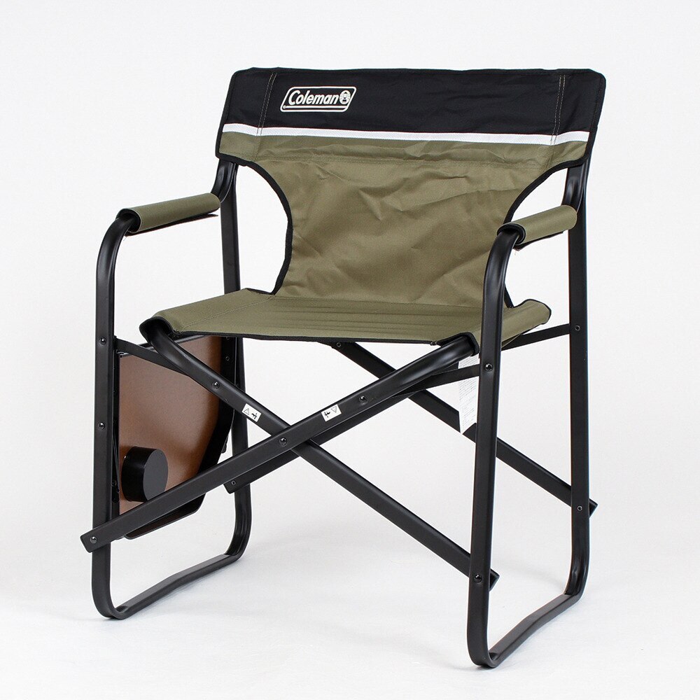 コールマン（Coleman） 折りたたみ椅子 サイドテーブル付デッキチェア スチール キャンプ アウトドア グランピング オリーブ 2000033809