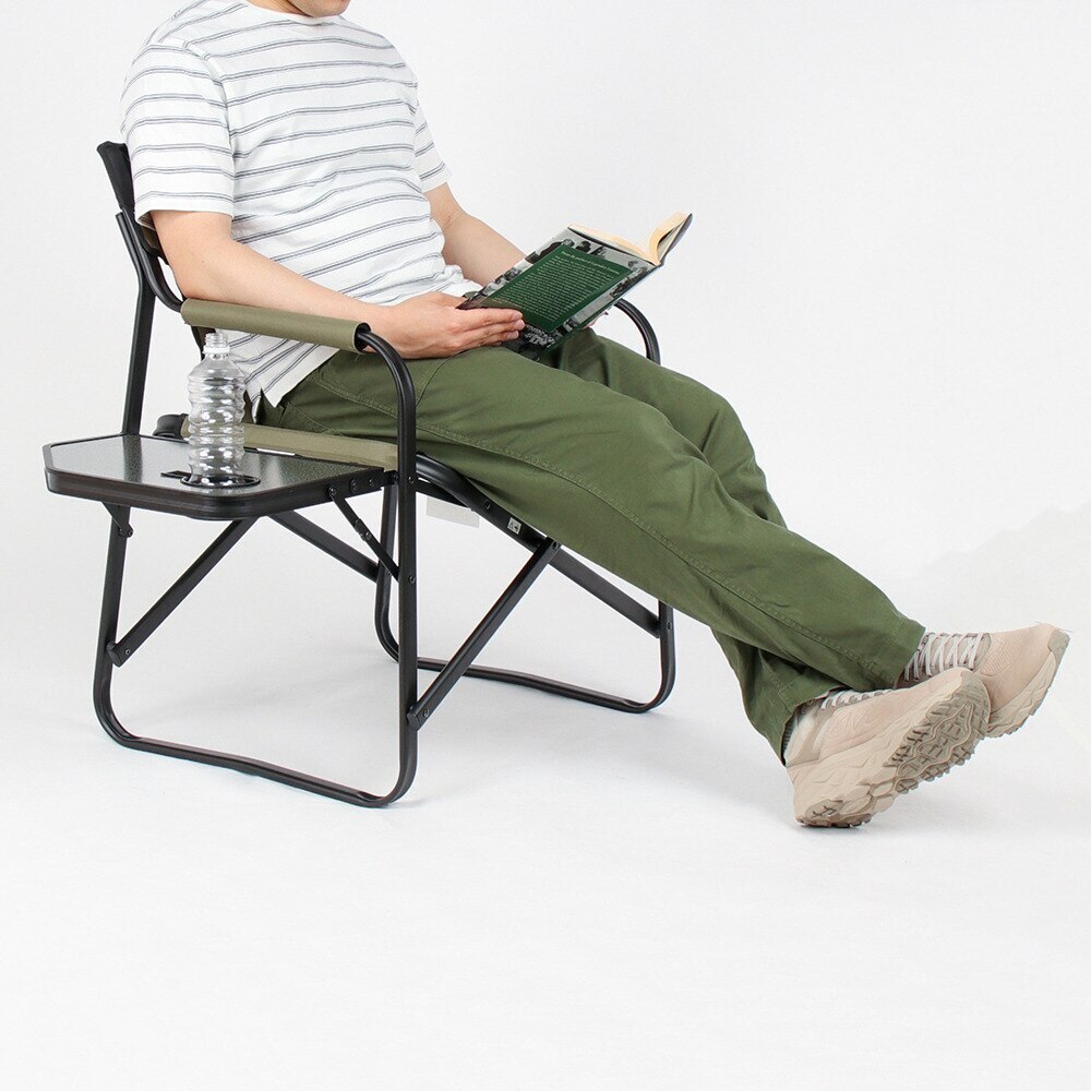 コールマン（Coleman） 折りたたみ椅子 サイドテーブル付デッキチェア スチール キャンプ アウトドア グランピング オリーブ 2000033809