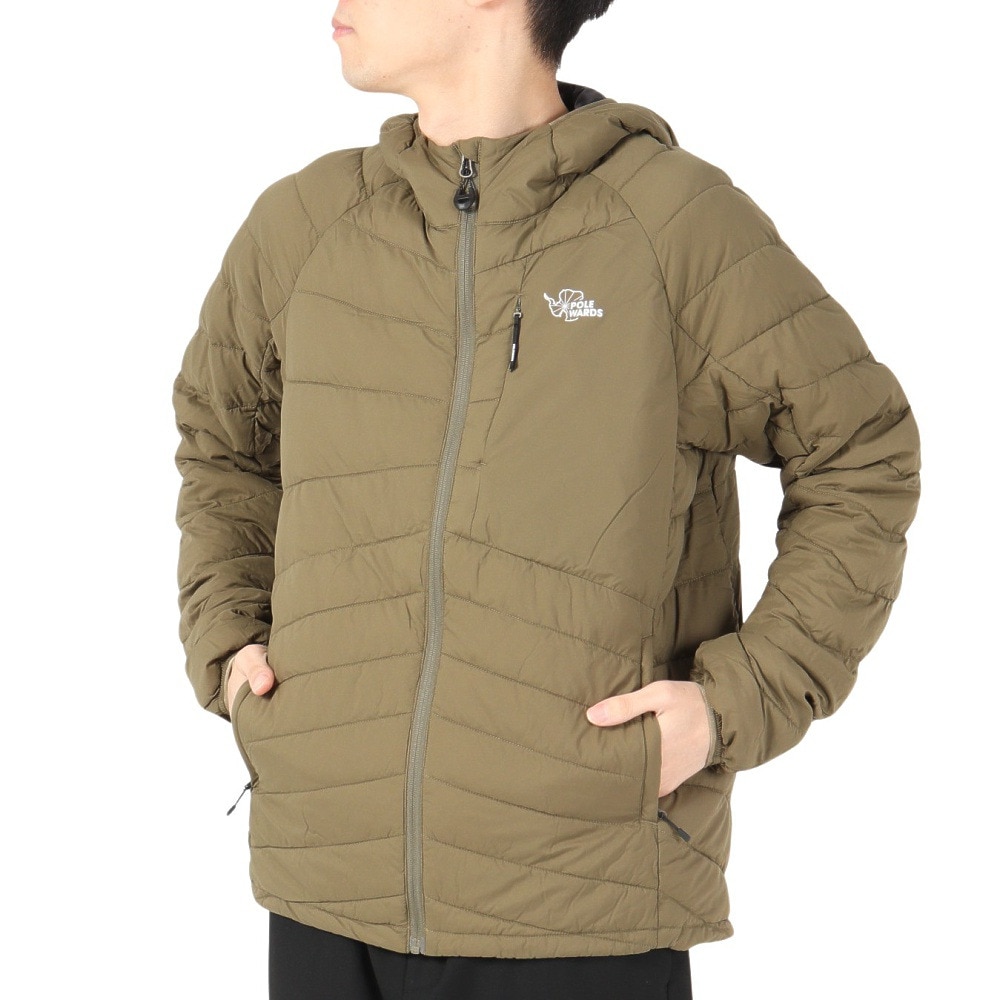 POLEWARDS（メンズ）アウター 中綿 ジャケット エクスコア サーマフラッシュV3 フーディー PW2QJN10 KAK カーキ 収納袋付