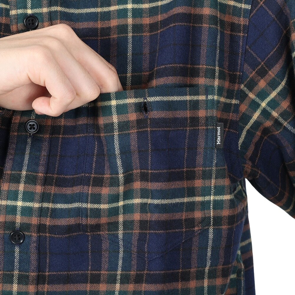 マーモット（Marmot）（メンズ）チェック柄 長袖シャツ TOMSJB80XB GR グリーン ネルシャツ 速乾 抗菌 防臭 UVカット カジュアルシャツ★★★