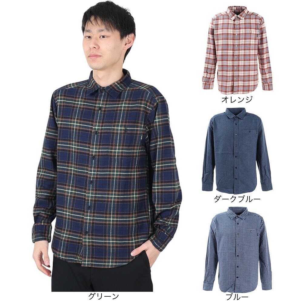 マーモット（Marmot）（メンズ）ギンガムチェック 長袖シャツ TOMSJB80XB BL ブルー カジュアルシャツ UVカット メンズシャツ