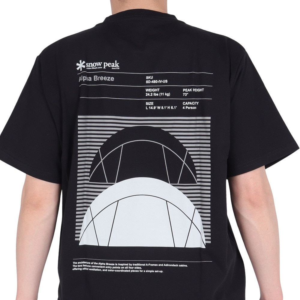 スノーピーク（snow peak）（メンズ）カジュアル Alpha Breeze Typography 半袖Tシャツ TS-24SU001BK