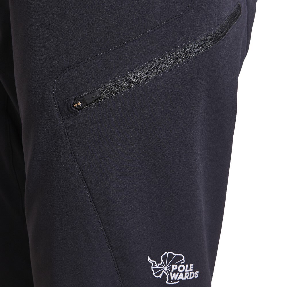 POLEWARDS（メンズ）ストレッチ ファスナー付き マルチポケット トレックサーモリニングパンツ PW2JJD07 BLK★★★