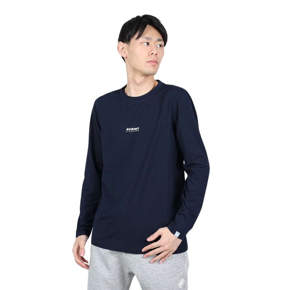 長袖Tシャツ ロンT ストレッチ 軽量 QD ロゴプリント 1016-01030-50364 ネイビー トップス ストレッチ