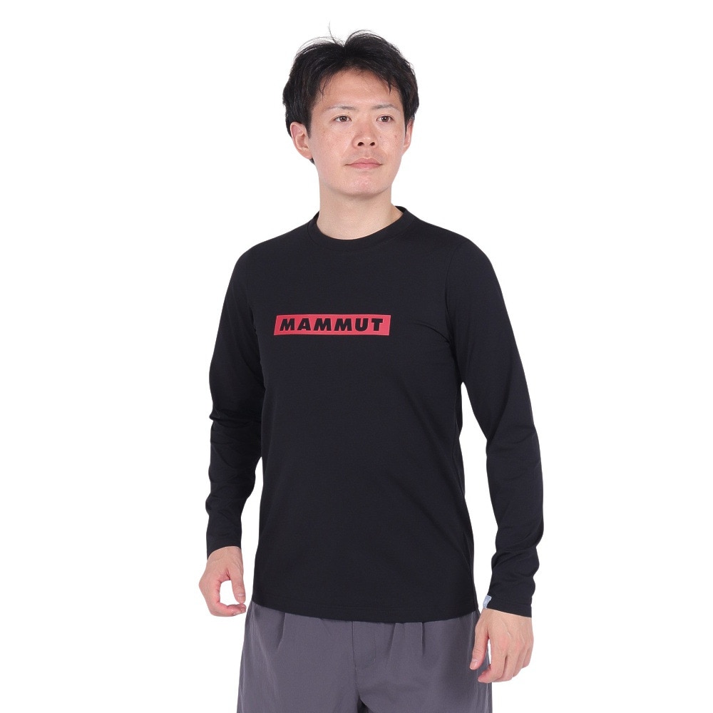 長袖Tシャツ ロンT QD ロゴプリント 1016-01030-00676 ブラック トップス ロゴT ストレッチ 軽量