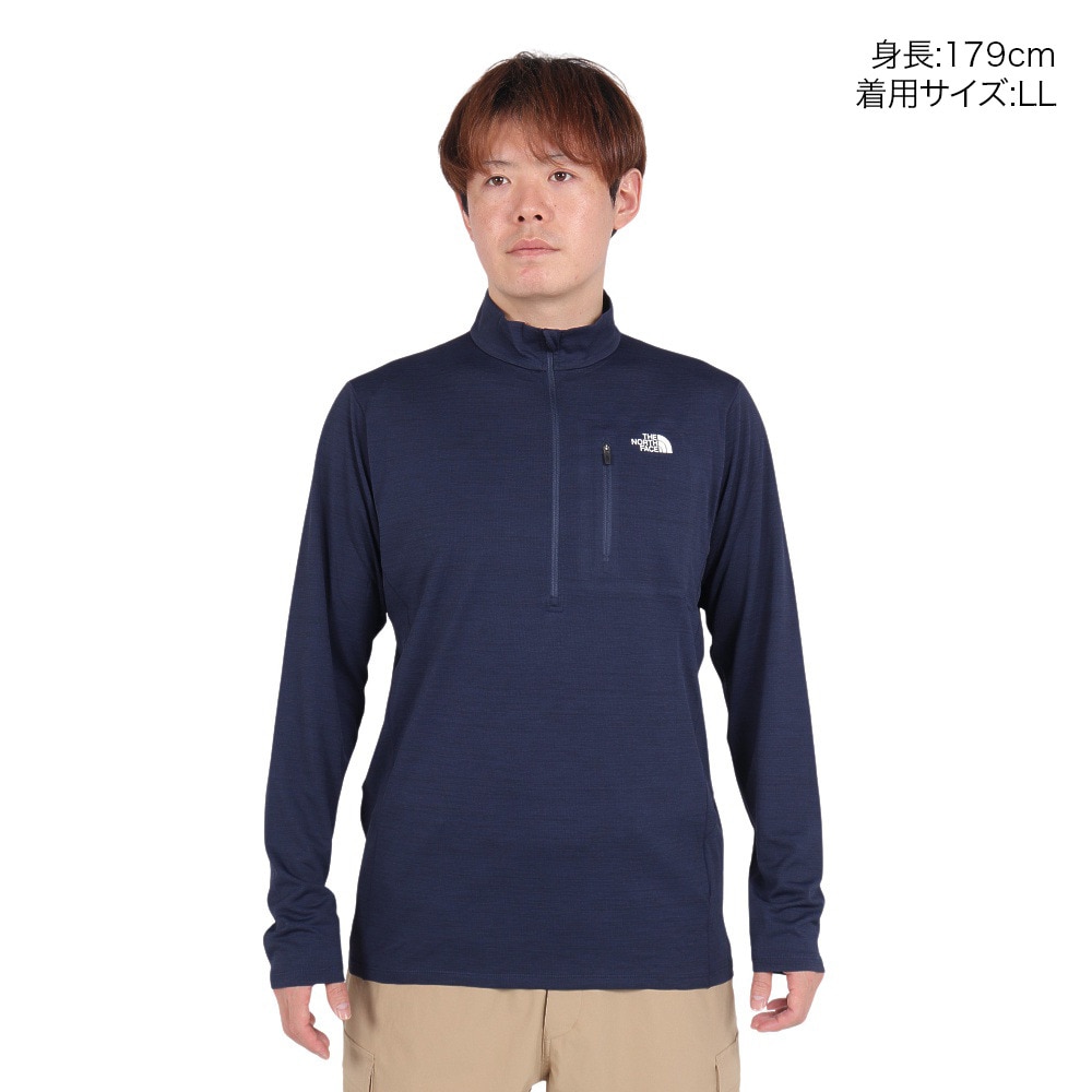 ザ・ノース・フェイス（THE NORTH FACE）（メンズ）長袖Tシャツ ロングスリーブ フラッシュドライスリーディージップアップ NT12201 UN ネイビー 速乾 UVカット