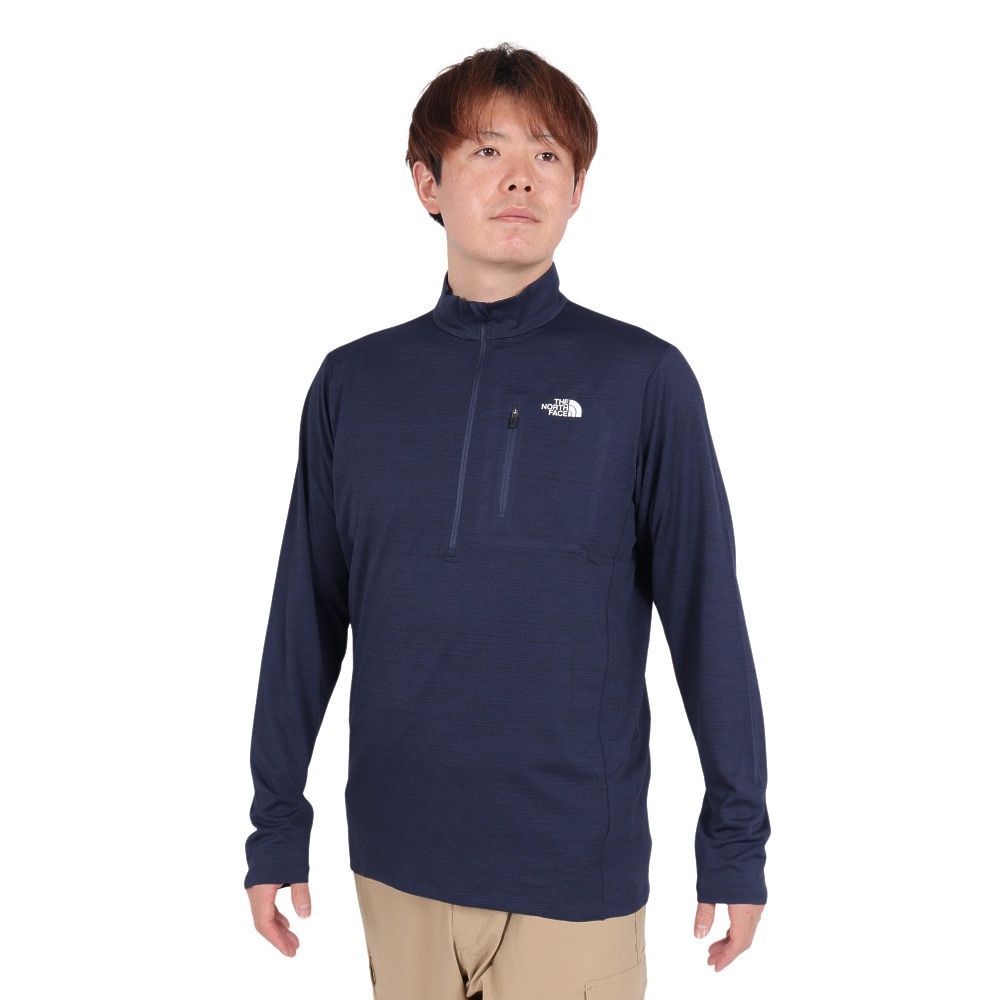 ザ・ノース・フェイス（THE NORTH FACE）（メンズ）長袖Tシャツ ロングスリーブ フラッシュドライスリーディージップアップ NT12201 UN ネイビー 速乾 UVカット