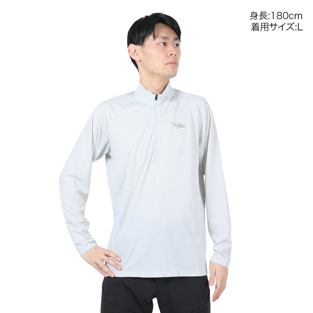 POLEWARDS（メンズ）長袖Tシャツ ロンT DRY COMFORT ハーフジップTシャツ PW2RJB03 IGRY グレー 吸汗速乾 ストレッチ