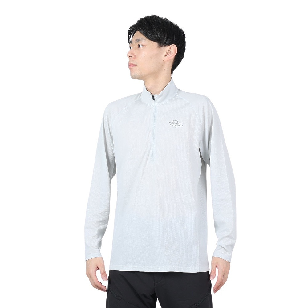POLEWARDS（メンズ）長袖Tシャツ ロンT DRY COMFORT ハーフジップTシャツ PW2RJB03 IGRY グレー 吸汗速乾 ストレッチ