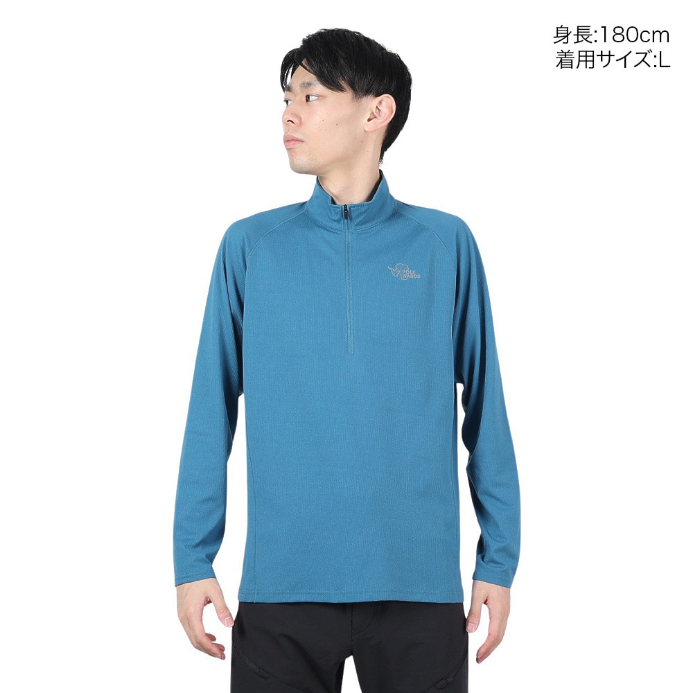 POLEWARDS（メンズ）長袖Tシャツ ロンT DRY COMFORT ハーフジップTシャツ PW2RJB03 MBLU マリンブルー 吸汗速乾 ストレッチ
