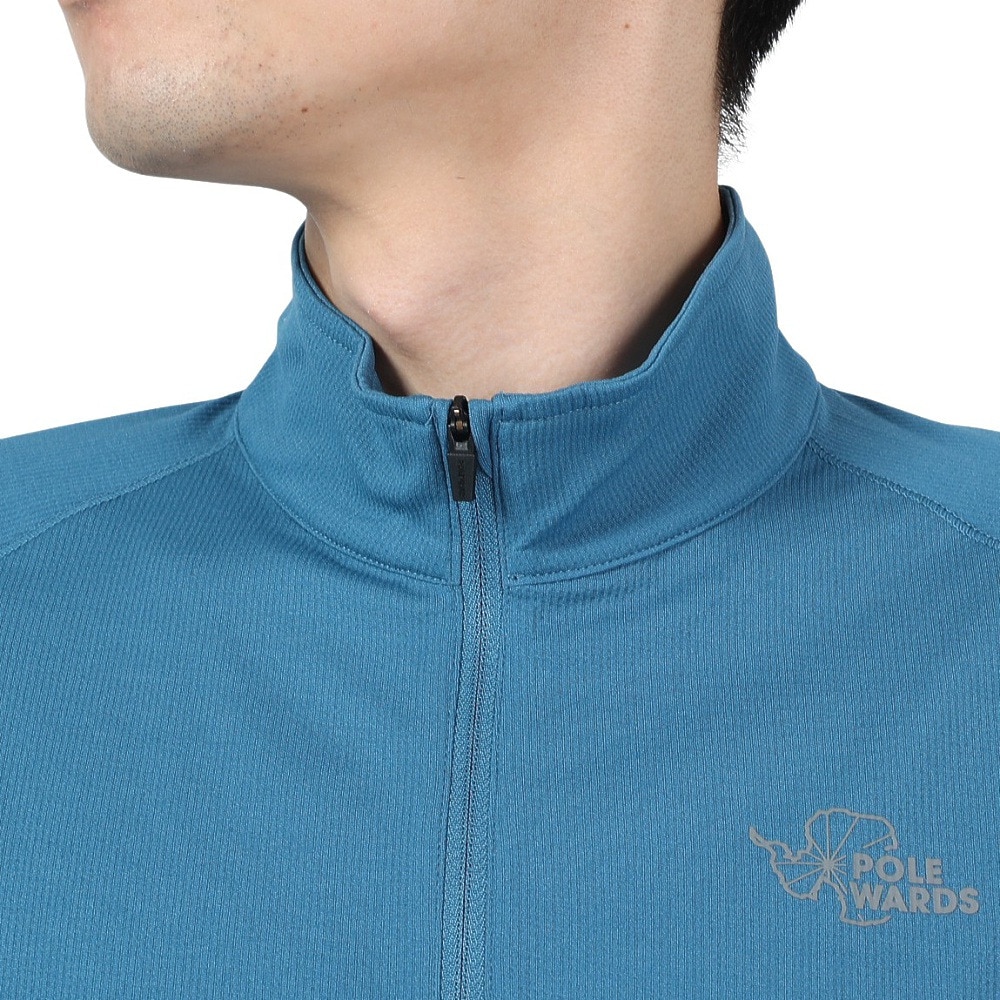 POLEWARDS（メンズ）長袖Tシャツ ロンT DRY COMFORT ハーフジップTシャツ PW2RJB03 MBLU マリンブルー 吸汗速乾 ストレッチ