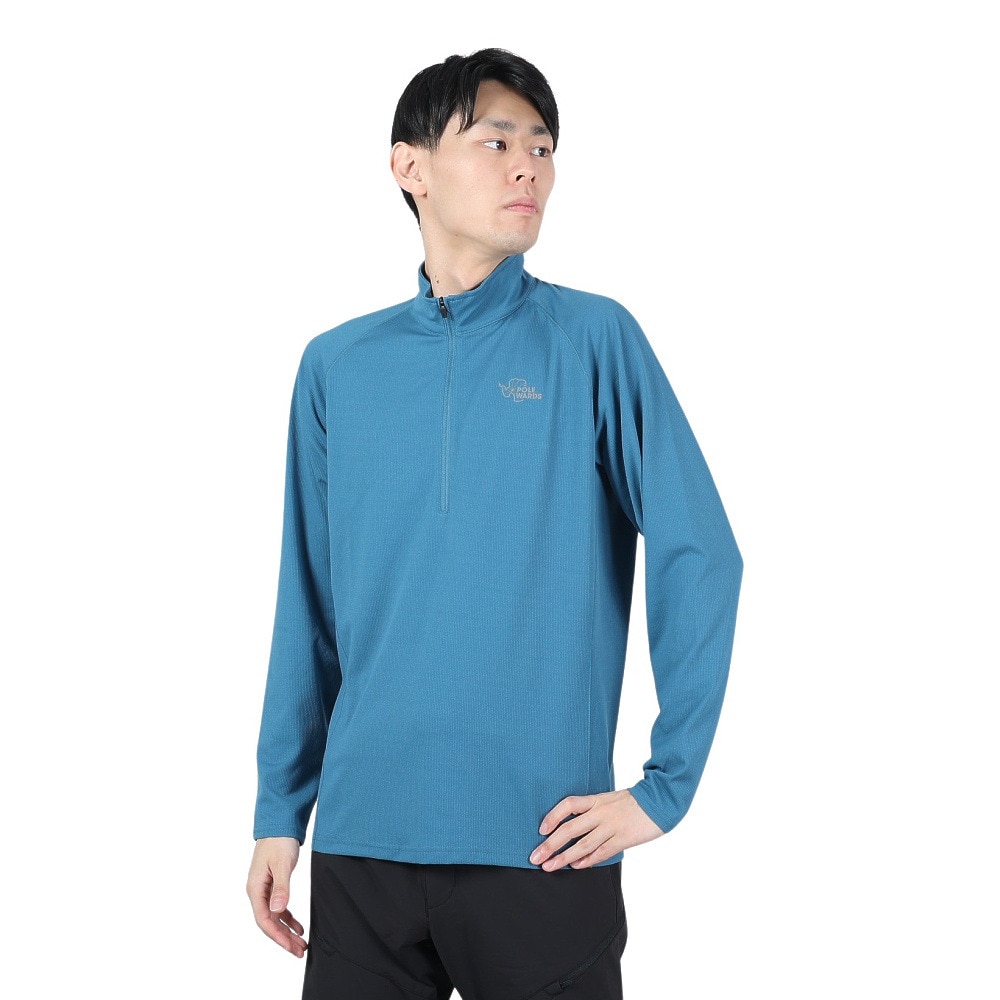 POLEWARDS（メンズ）長袖Tシャツ ロンT DRY COMFORT ハーフジップTシャツ PW2RJB03 MBLU マリンブルー 吸汗速乾 ストレッチ