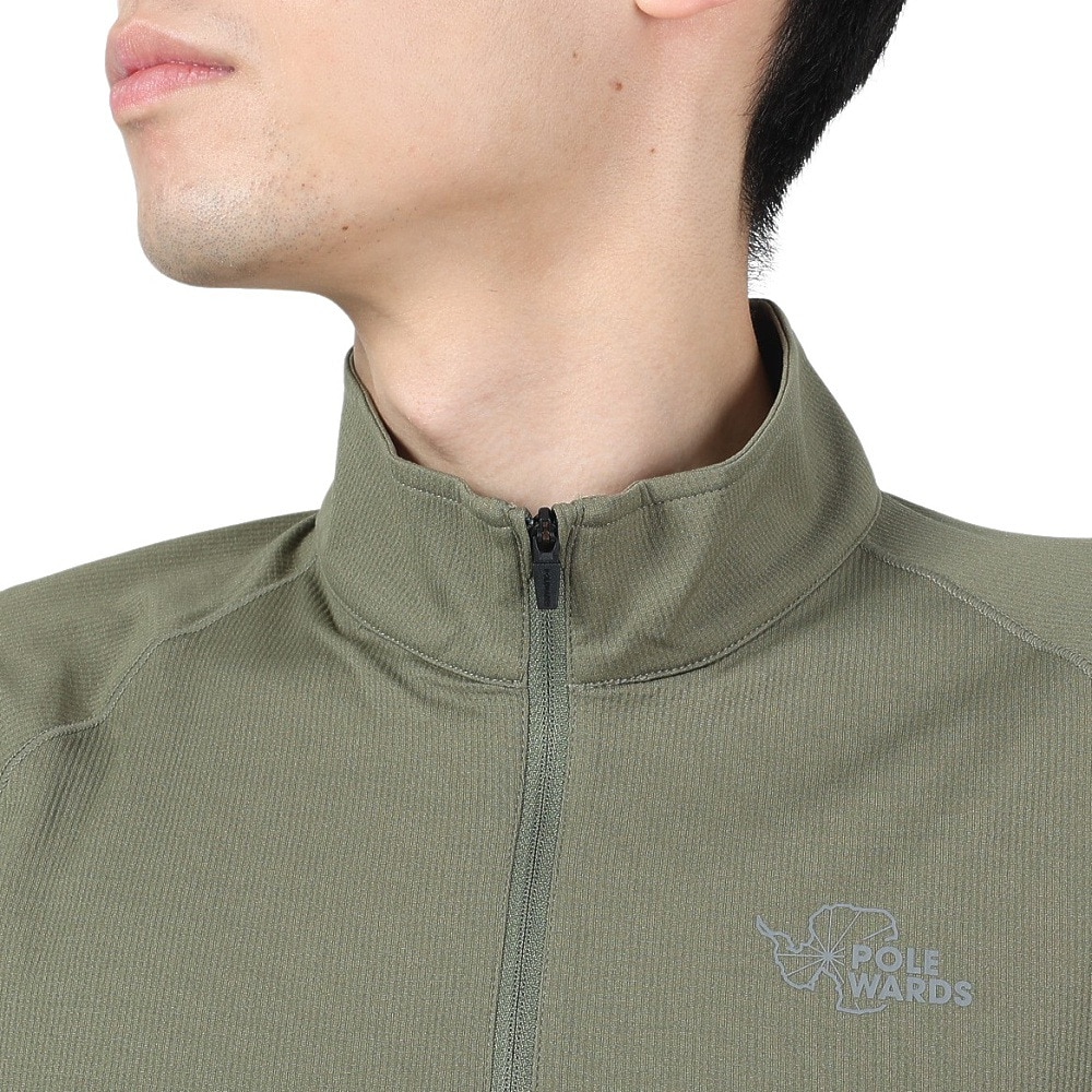 POLEWARDS（メンズ）長袖Tシャツ ロンT DRY COMFORT ハーフジップTシャツ PW2RJB03 OLV オリーブ 吸汗速乾 ストレッチ