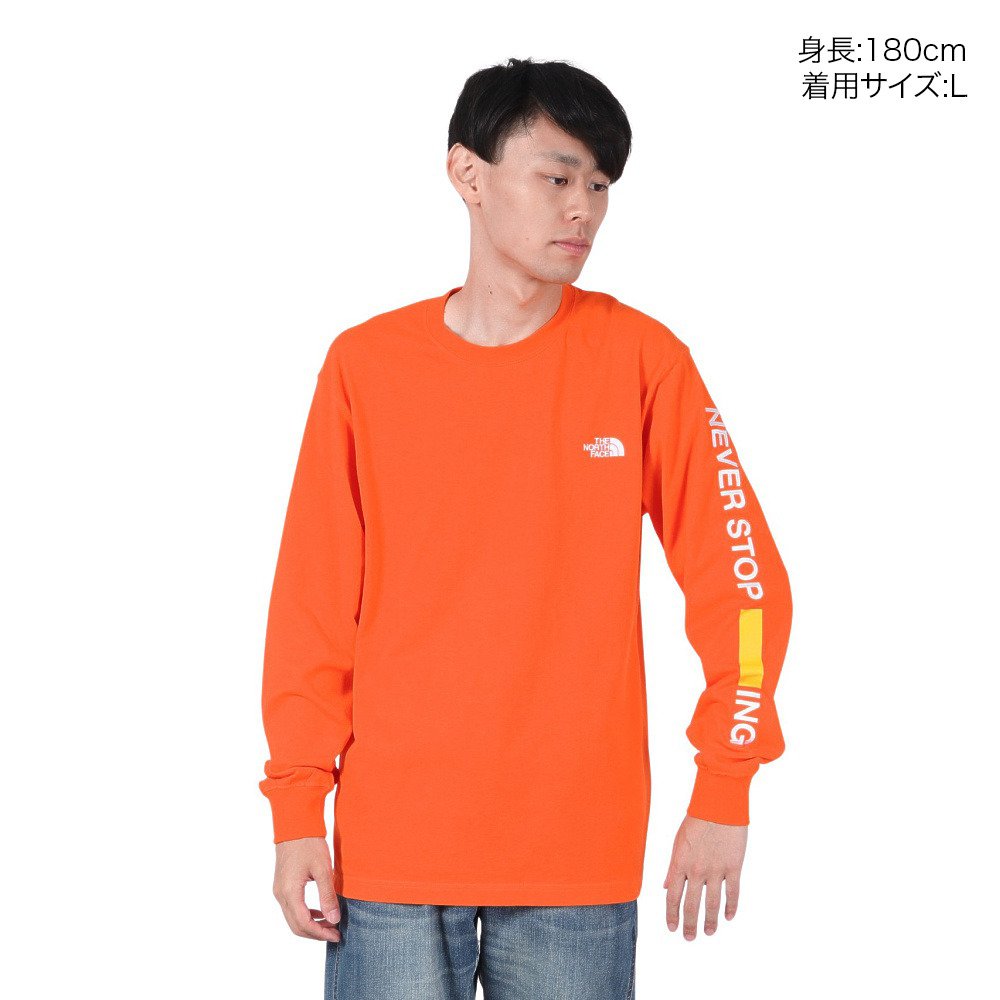 ザ・ノース・フェイス（THE NORTH FACE）（メンズ、レディース）UVケア 長袖Tシャツ ロンT ロングスリーブ ネバーストップ アイエヌジーTシャツ NT32405 TO オレンジ