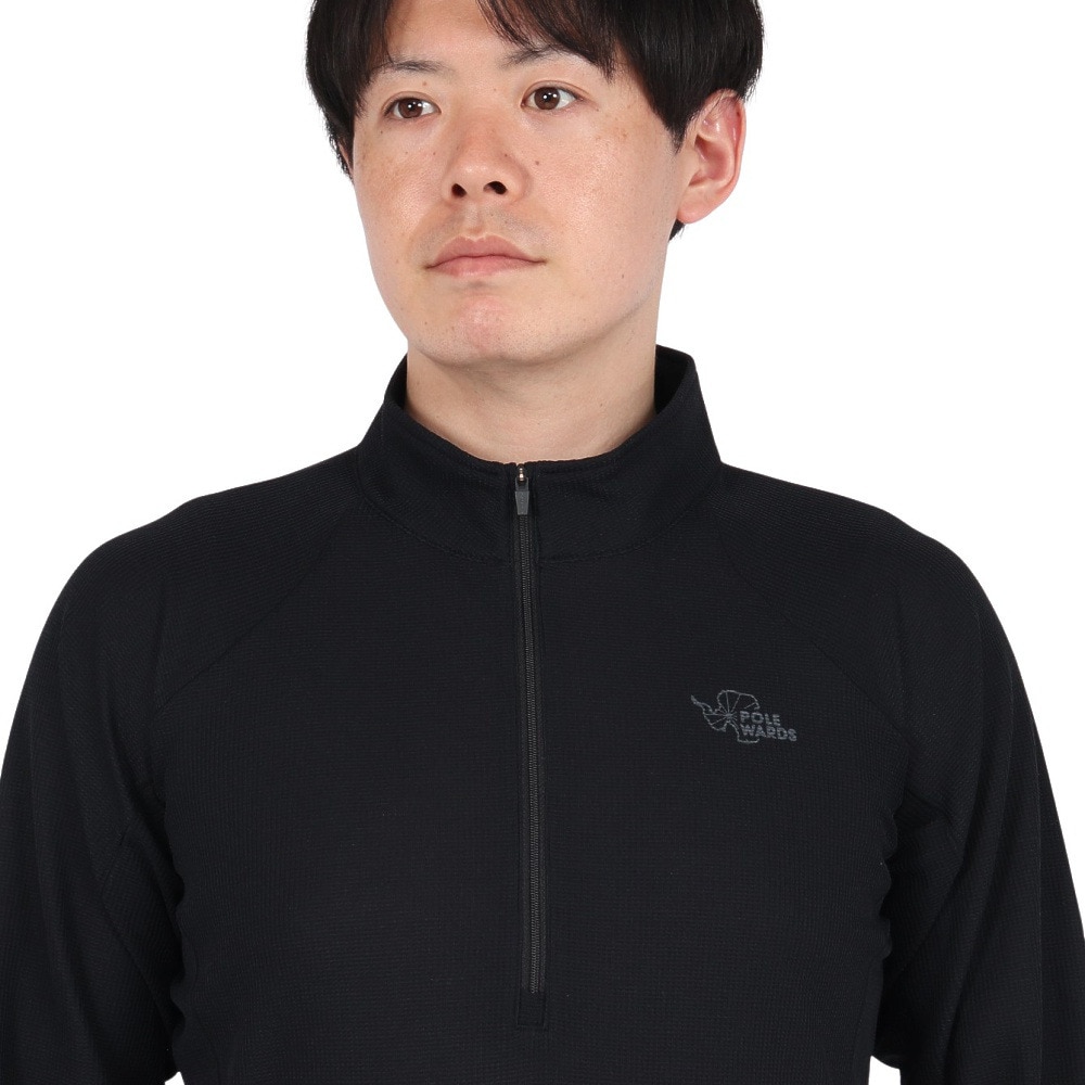 POLEWARDS（メンズ）長袖Tシャツ ロンT Woolmesh ハーフジップ PW2TJB01 BLK