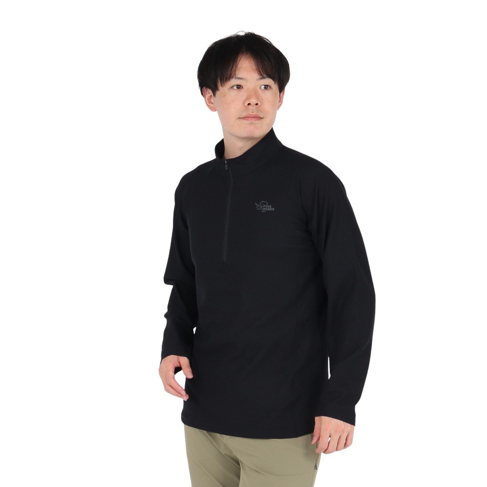 POLEWARDS（メンズ）長袖Tシャツ ロンT Woolmesh ハーフジップ PW2TJB01 BLK