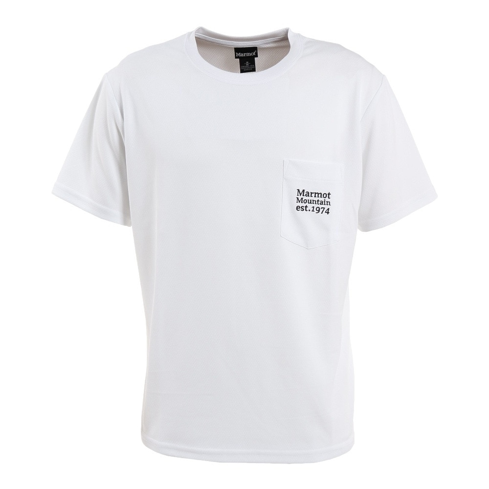 マーモット（Marmot）（メンズ）半袖Tシャツ ポケットロゴ TOMTJA81XB WH ホワイト トップス 吸水速乾 抗菌 防臭 UVカット  アウトドア・キャンプ用品はエルブレス