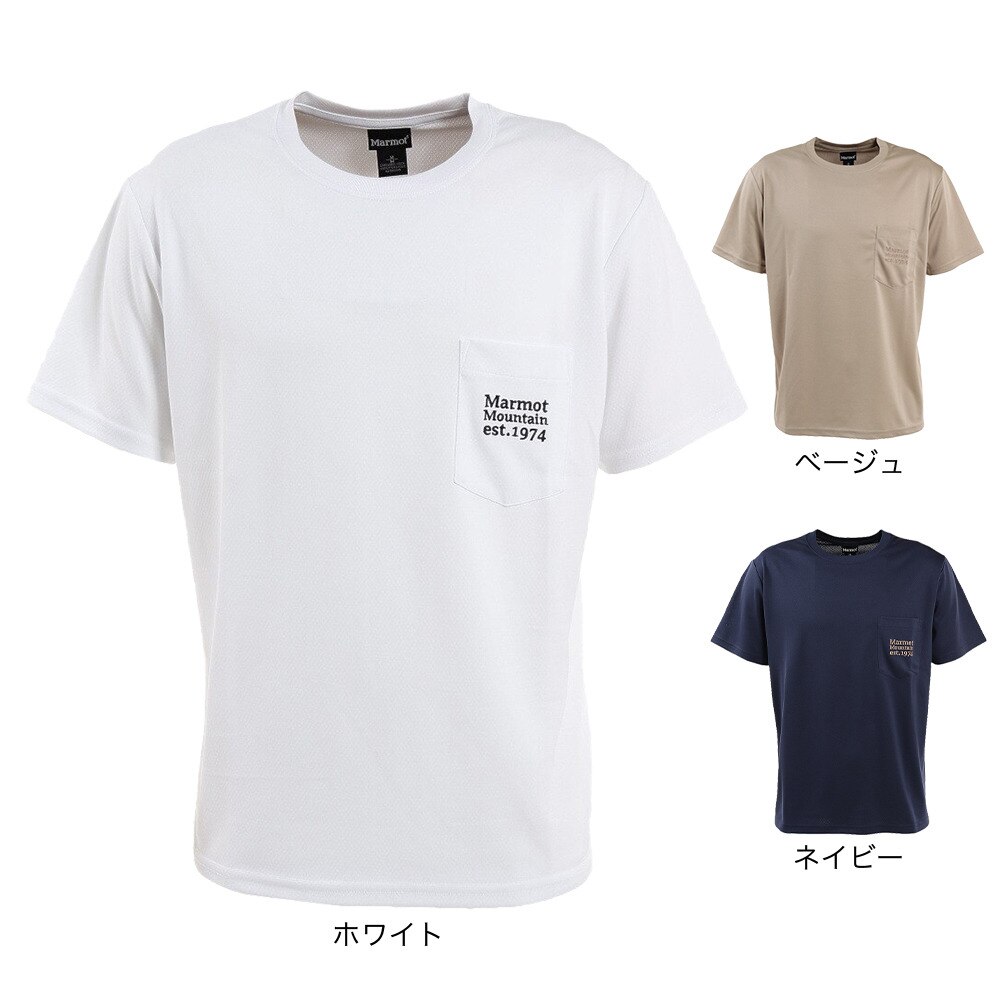 マーモット（Marmot）（メンズ）半袖Tシャツ ポケットロゴ TOMTJA81XB RNV ネイビー トップス 吸水速乾 抗菌 防臭 UVカット