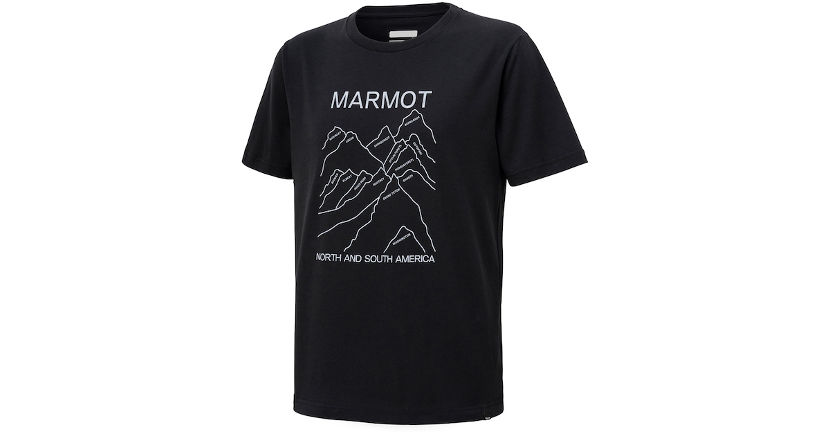 マーモット｜マウンテンズプリントハーフスリーブティー ブラック TOMRJA50 BK半袖Tシャツ - マリン、ウィンタースポーツ用品はヴィクトリア