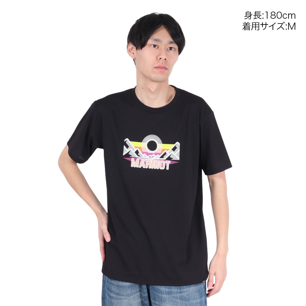 マーモット（Marmot）（メンズ）UPF30 速乾 半袖Tシャツ マウンテンロゴハーフスリーブクルーネック TOMTJA48 BK ブラック