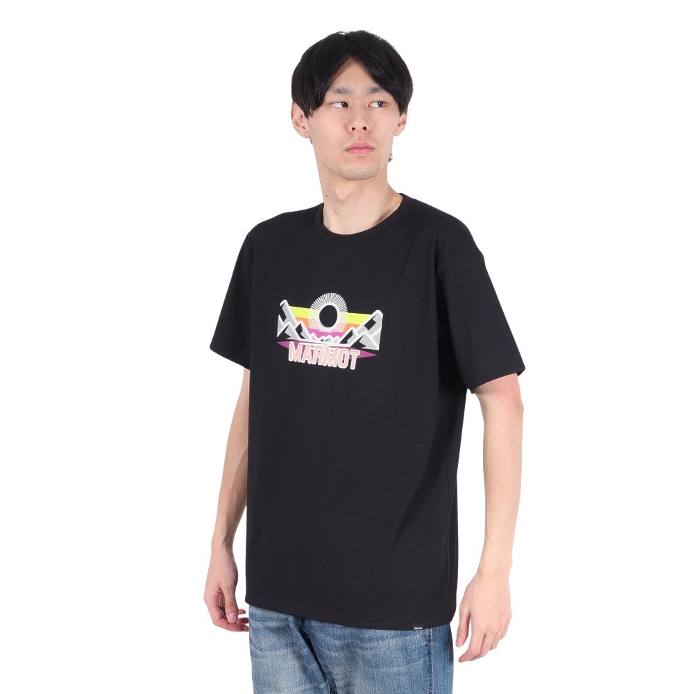 マーモット（Marmot）（メンズ）UPF30 速乾 半袖Tシャツ マウンテンロゴハーフスリーブクルーネック TOMTJA48 BK ブラック