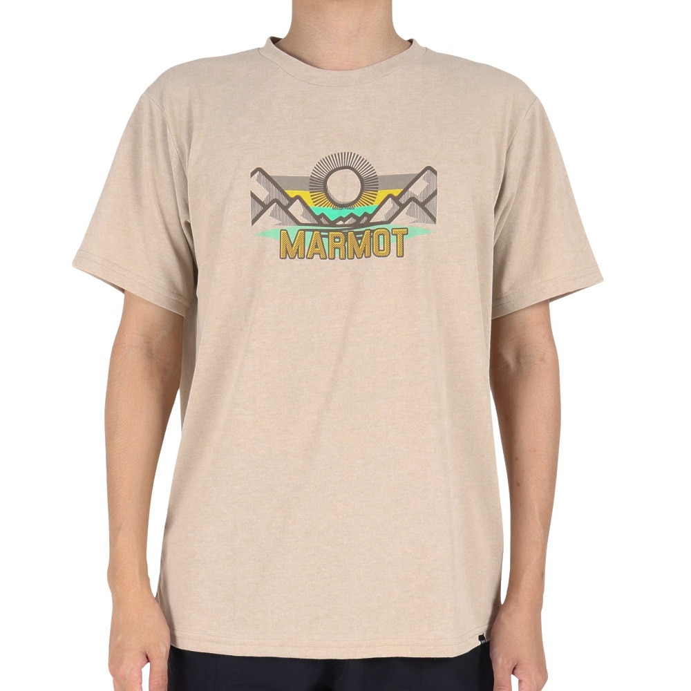マーモット（Marmot）（メンズ）UPF30 速乾 半袖Tシャツ マウンテンロゴハーフスリーブクルーネック TOMTJA48 CNO ベージュ