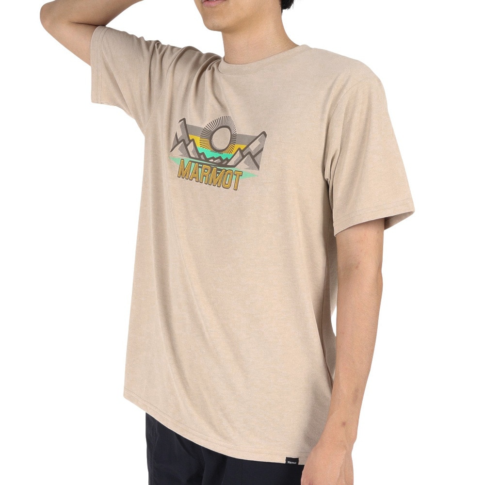 マーモット（Marmot）（メンズ）UPF30 速乾 半袖Tシャツ マウンテンロゴハーフスリーブクルーネック TOMTJA48 CNO ベージュ