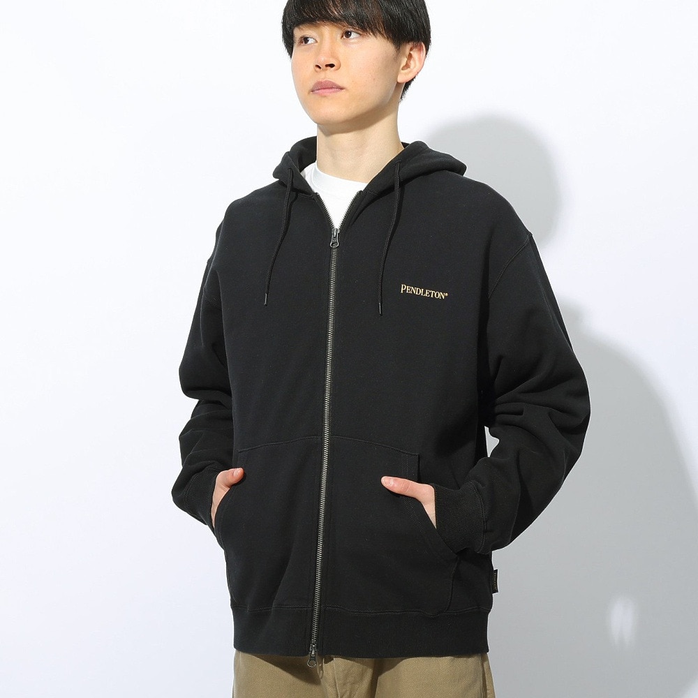 ペンドルトン（PENDLETON）（メンズ、レディース）フレンチテリー バックプリント 長袖ジップアップフーディー 19807036 BLK