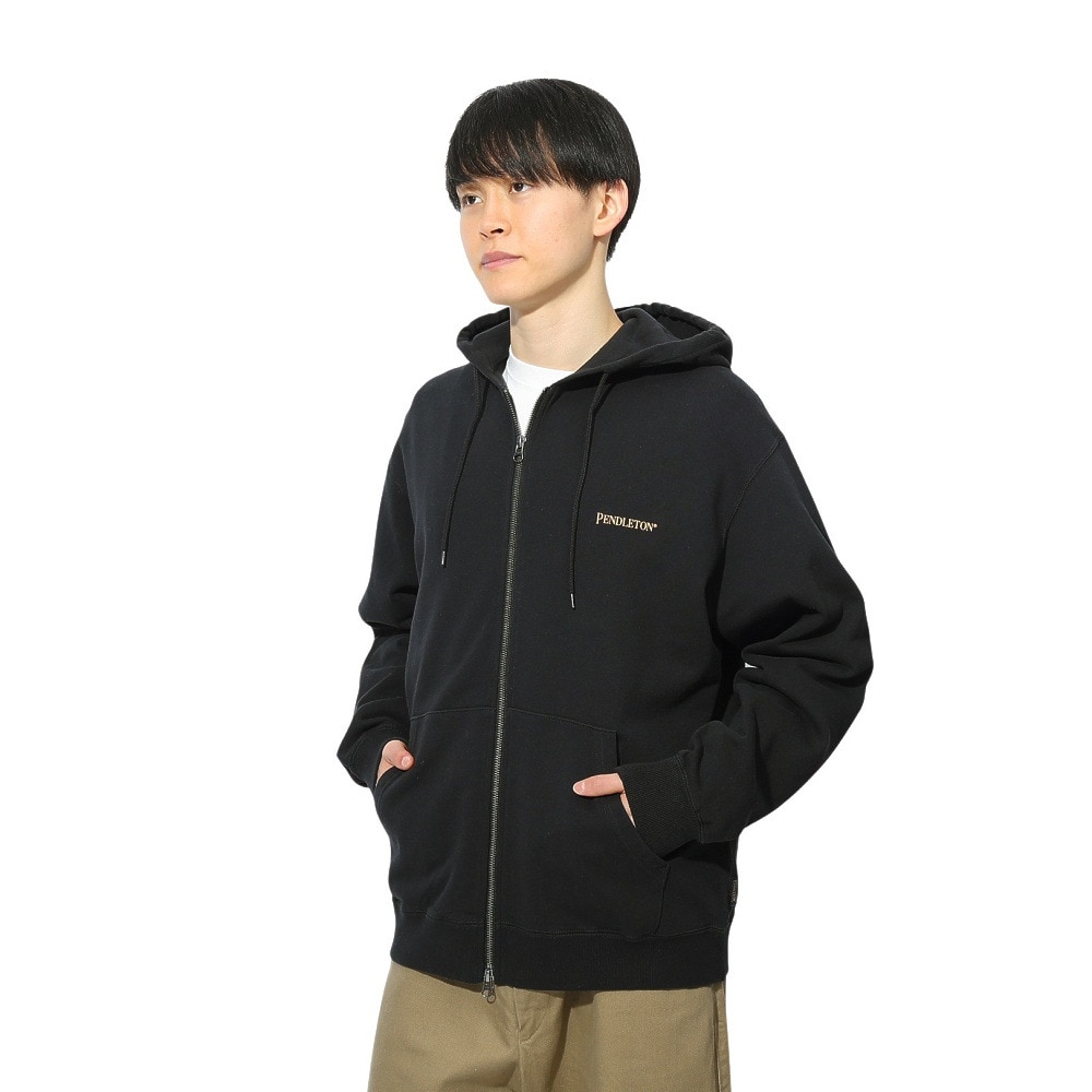 ペンドルトン（PENDLETON）（メンズ、レディース）フレンチテリー バックプリント 長袖ジップアップフーディー 19807036 BLK